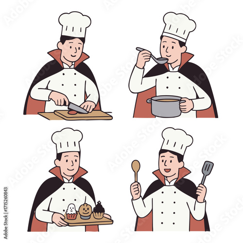 Chef coloring book page with transparency features chef in uniform and hat preparing food