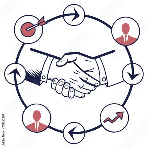 A captivating illustration showcases a business partnership, symbolizing collaboration and mutual success, the design features a handshake at the center