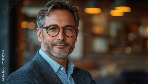 Mature Man with Glasses and Beard, Confident Business Professional