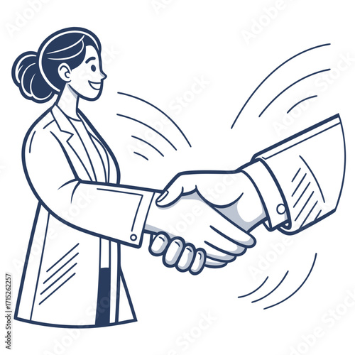 A doctor in a white coat is shaking hands with a patient, symbolizing trust, agreement, and partnership in healthcare, a visual representation of collaboration