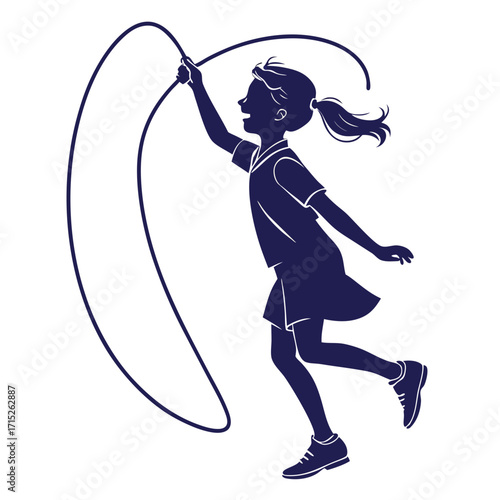 Silhouette of a girl jumping rope with joy, this image captures the essence of youthful energy and carefree play, making it a timeless symbol of childhood