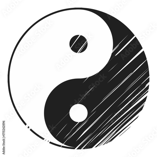 Black and white yin yang logo symbol isolated on white background. Vector drawing for harmony, balance, spirituality and Asian philosophy