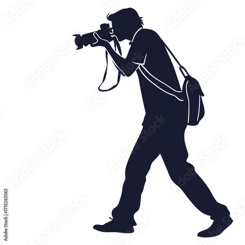 Silhouette of a photographer with a shoulder bag, capturing a moment with their camera, showcasing passion and skill a dynamic representation