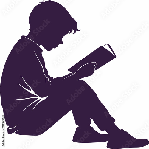 Silhouette of a boy sitting and reading a book the illustration captures the essence of childhood, education, and the joy of reading a good book