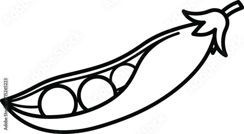 Single green pea pod with peas inside isolated on white background