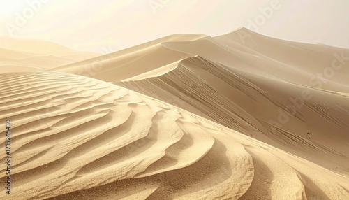 Fototapeta Naklejka Na Ścianę i Meble -  Single Footprint in Smooth Sand Dunes at Sunrise