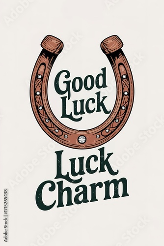 Vintage Horseshoe Good Luck Charm Illustration with Detailed Eng