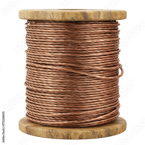Copper wire on wooden spool  isolated PNG with Transparent Background
