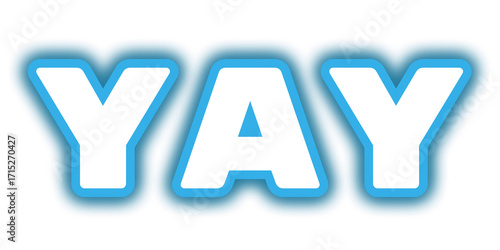 YAY Typography for Celebration Design: Bold White Capital Letters with Blue Outline and Glow Perfect for Joyful, Fun, and Positive Branding Projects
