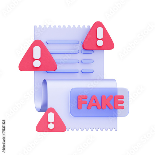 Foto 3D icon of a fake invoice with multiple warning signs For billing fraud, fake invoice scam, payment deception, financial document forgery