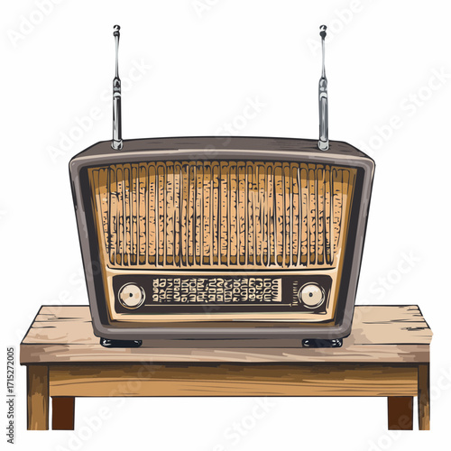 antique radio charcoal sketch with wood and metal grain layers