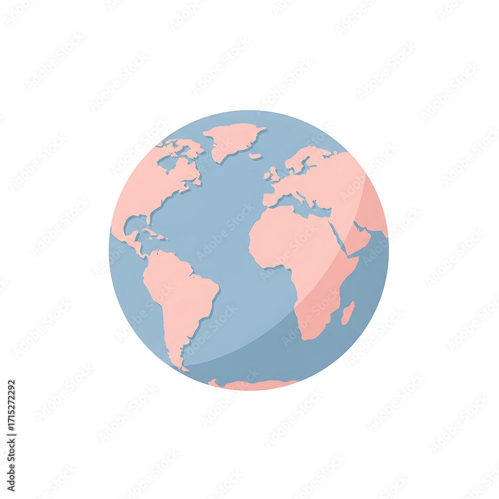 Fototapeta premium Modern flat design illustration of the Earth's globe, featuring stylized continents, representing global connectivity, international reach, and environmental awareness for diverse digital projects