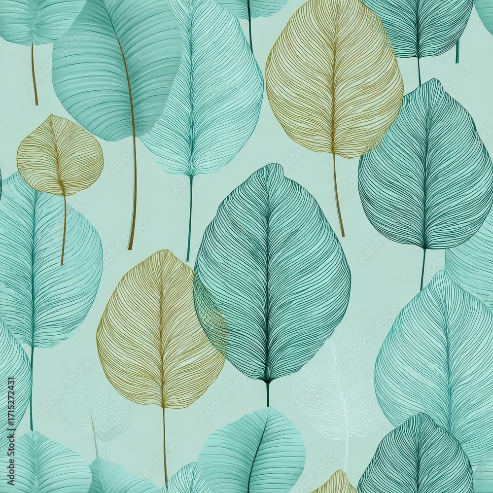 Fototapeta premium Pattern of stylized leaves on a muted green background. seamless pattern.