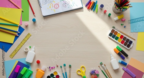 Creative Workspace with Art Supplies for Children's Crafts