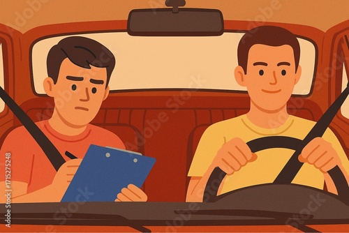 Man is driving a car to get a driving license