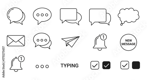 Collection of Communication and Notification Icons in Outline Style.