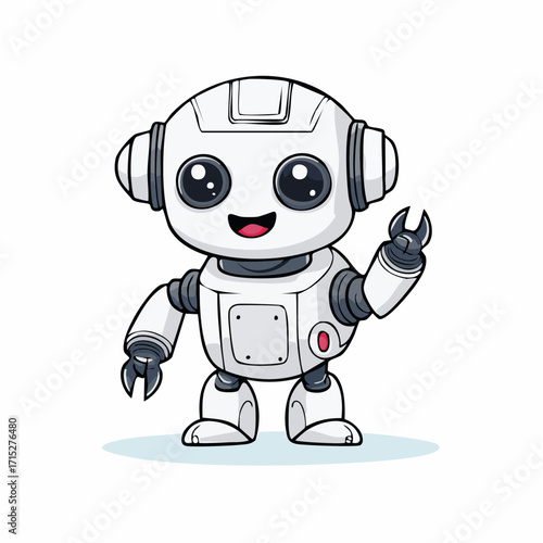 Charming little robot character with a friendly wave. A cute and happy mascot for concepts of automation, innovation, and artificial intelligence