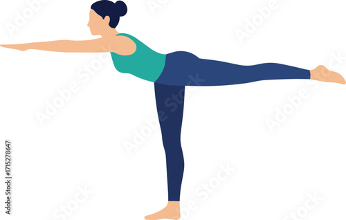 Minimalist Flat Style Warrior Three Pose Illustration for Well being Concept
