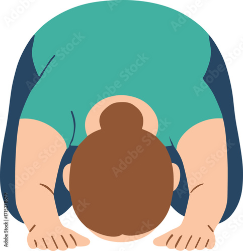 Cartoon Illustration of Woman Bending Over Reaching Toes Physical Exercise