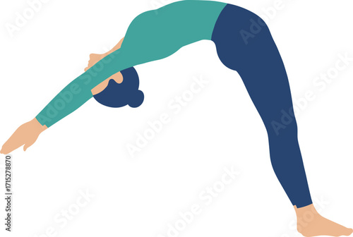 Flat Graphic Woman Doing a Wheel Pose Yoga Illustration