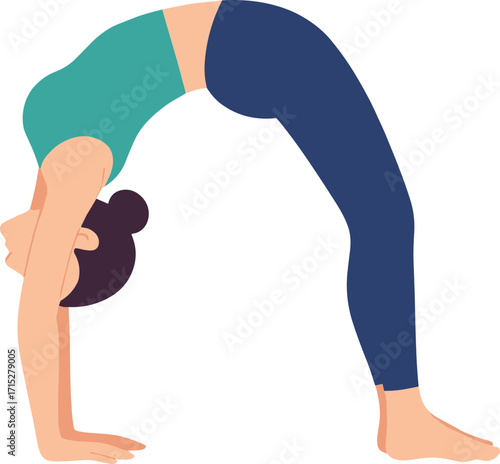 Minimalist Flat Woman Doing Wheel Pose Yoga Fitness Illustration
