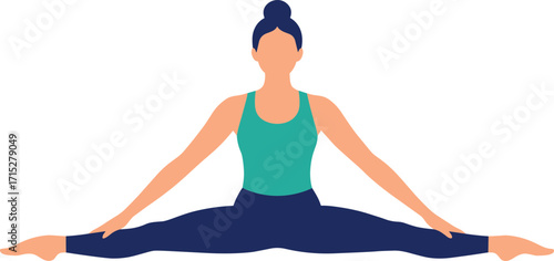 Flat Cartoon Woman Doing Split Gymnastics Flexible Body Illustration