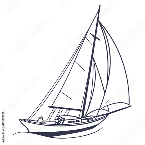 Elegant sailboat with full sails gliding smoothly across the water in a minimalist line art style