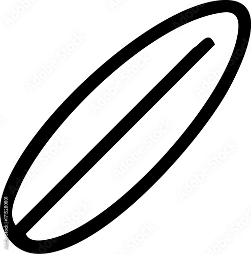 Simple surfboard line art icon isolated on white background.