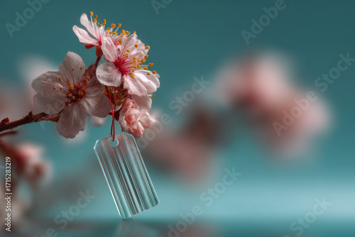 beautifully designed gift tag featuring blurred white text bars with ar text surrounded by delicate paradise