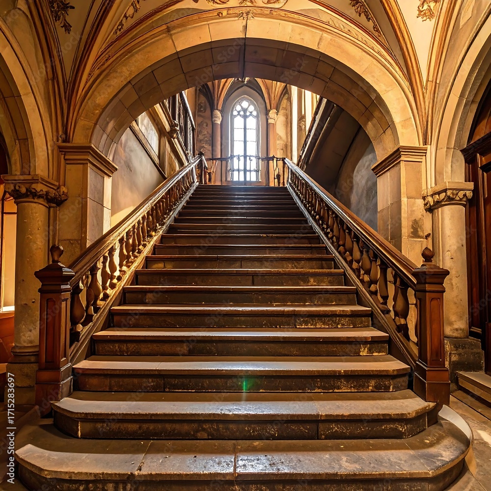 Obraz premium Grand wooden staircase in an old building