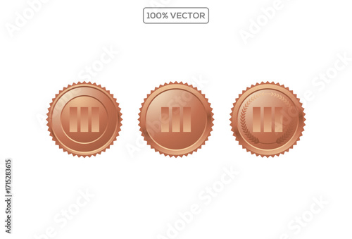 Award bronze blank medals 3d vector realistic illustration. medal coin Empty badge, emblem set