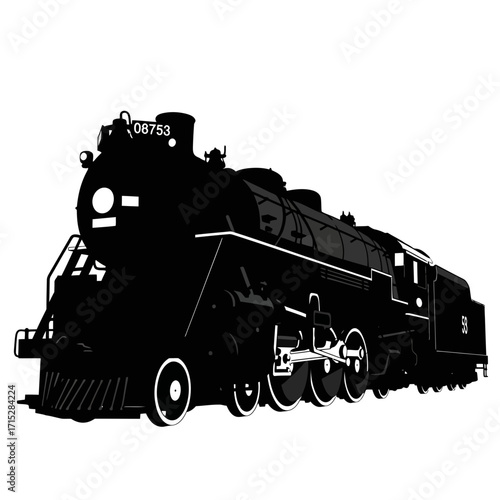 Black steam locomotive silhouette isolated on white background