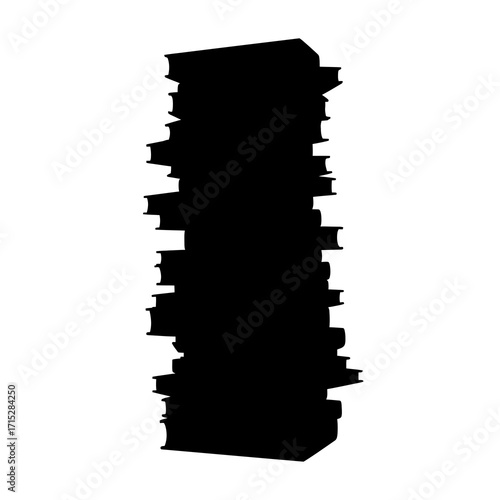 Tall stack of books silhouette isolated on white background