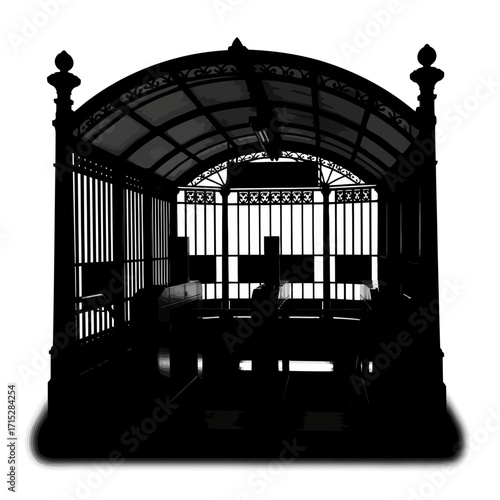 Ornate subway entrance structure silhouette isolated on white background