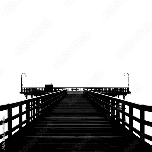 Perspective view of a wooden pier silhouette isolated on white background