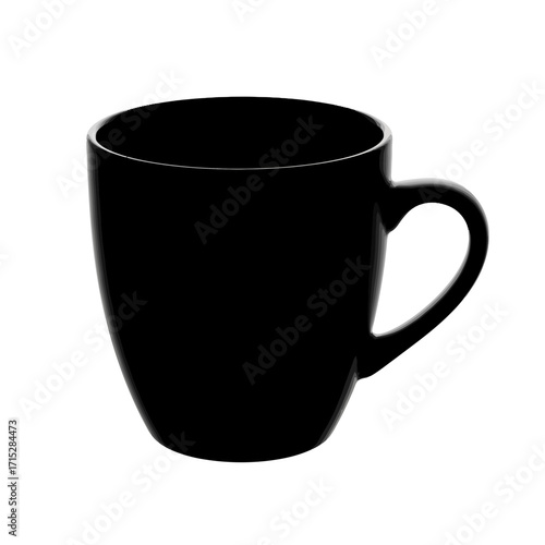 Black ceramic mug silhouette isolated on white background