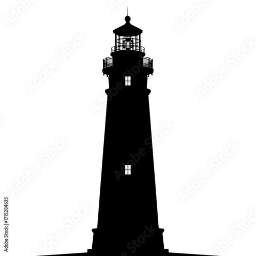 Black lighthouse silhouette isolated on white background