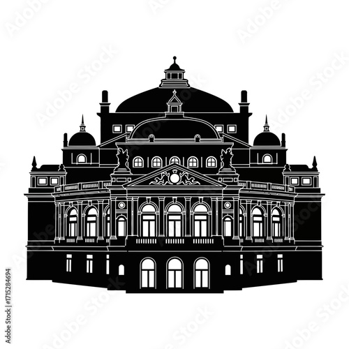 Grand opera house silhouette isolated on white background