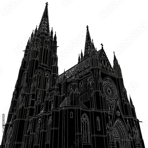 Gothic cathedral silhouette isolated on white background