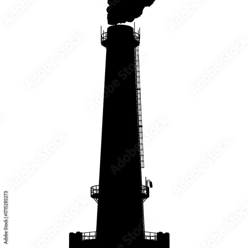 Industrial chimney emitting smoke silhouette isolated on white background