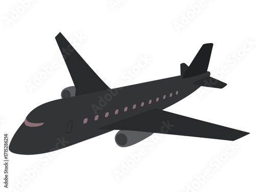 黒いジャンボジェット機 単機の飛行機 シンプルイラスト