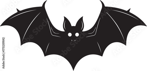 Shadow Bat: A solitary silhouette of a bat is captured in a stark minimalist design, symbolizing darkness and mystery. The bat's wings are outstretched, creating a bold visual impact.