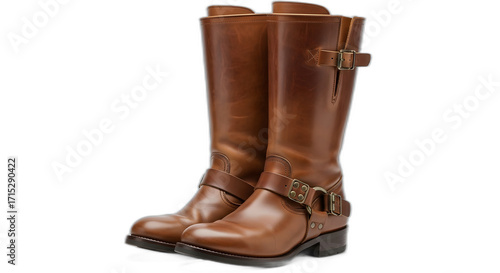 Leather Riding Boots Isolated on Black Background Fashionable Brown