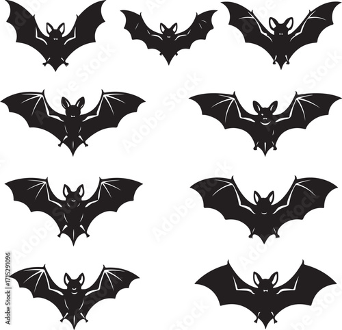 Dark Silhouette of Bats: A hauntingly simple illustration showcases the graceful flight of multiple bats, rendered in stark silhouette against a pale backdrop.