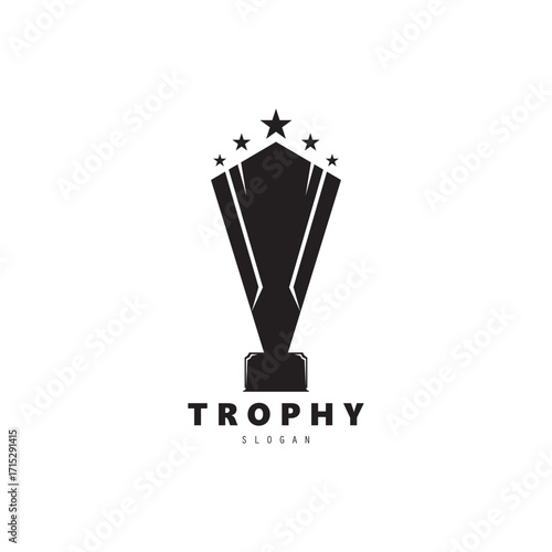 Trophy champions with start logo icon design vector illustration, For Award Winner, champions, tournament.