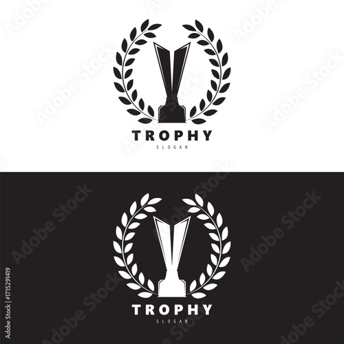 Trophy champions with start logo icon design vector illustration, For Award Winner, champions, tournament.