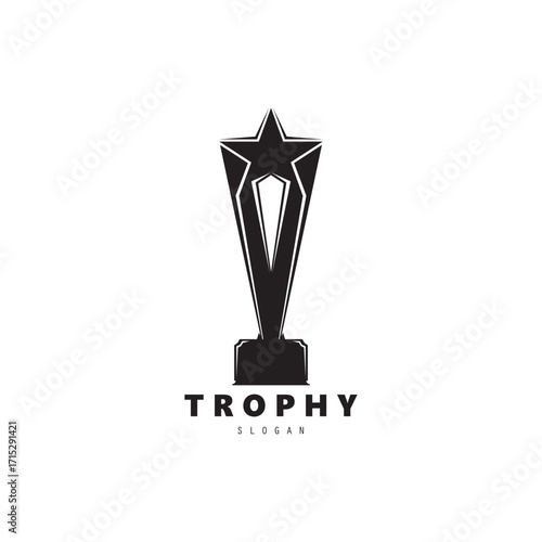 Trophy champions with start logo icon design vector illustration, For Award Winner, champions, tournament.