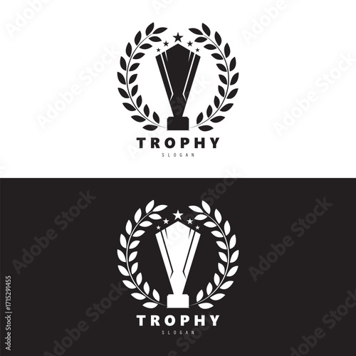 Trophy champions with start logo icon design vector illustration, For Award Winner, champions, tournament.