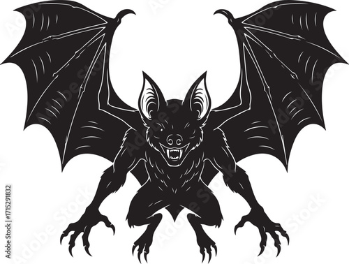 Mythic Creature: A dark depiction of a bat-like creature, wings spread wide, captured with intense emotion and dramatic contrast