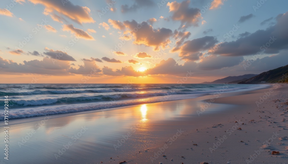 Obraz premium Serene Beach Sunset Reflection